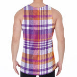 Purple And Orange Madras Plaid Print Men's Velvet Tank Top