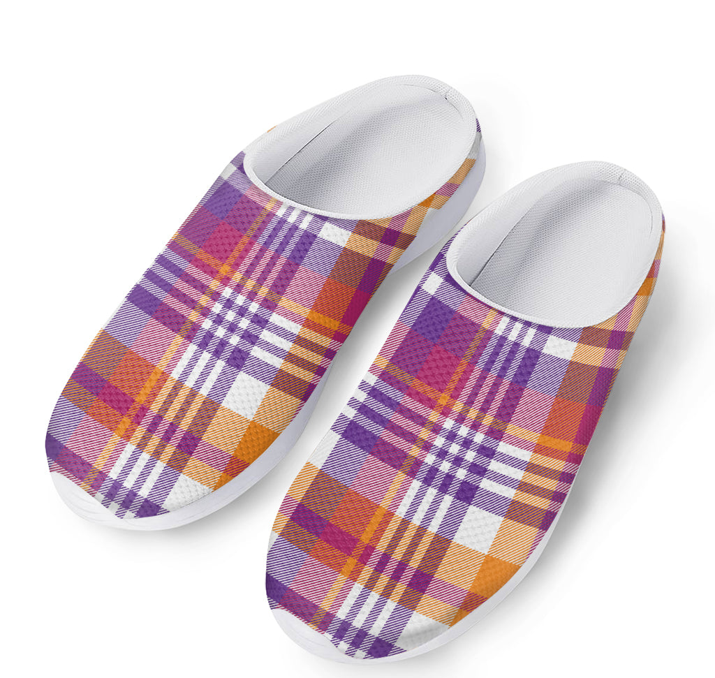 Purple And Orange Madras Plaid Print Mesh Casual Shoes
