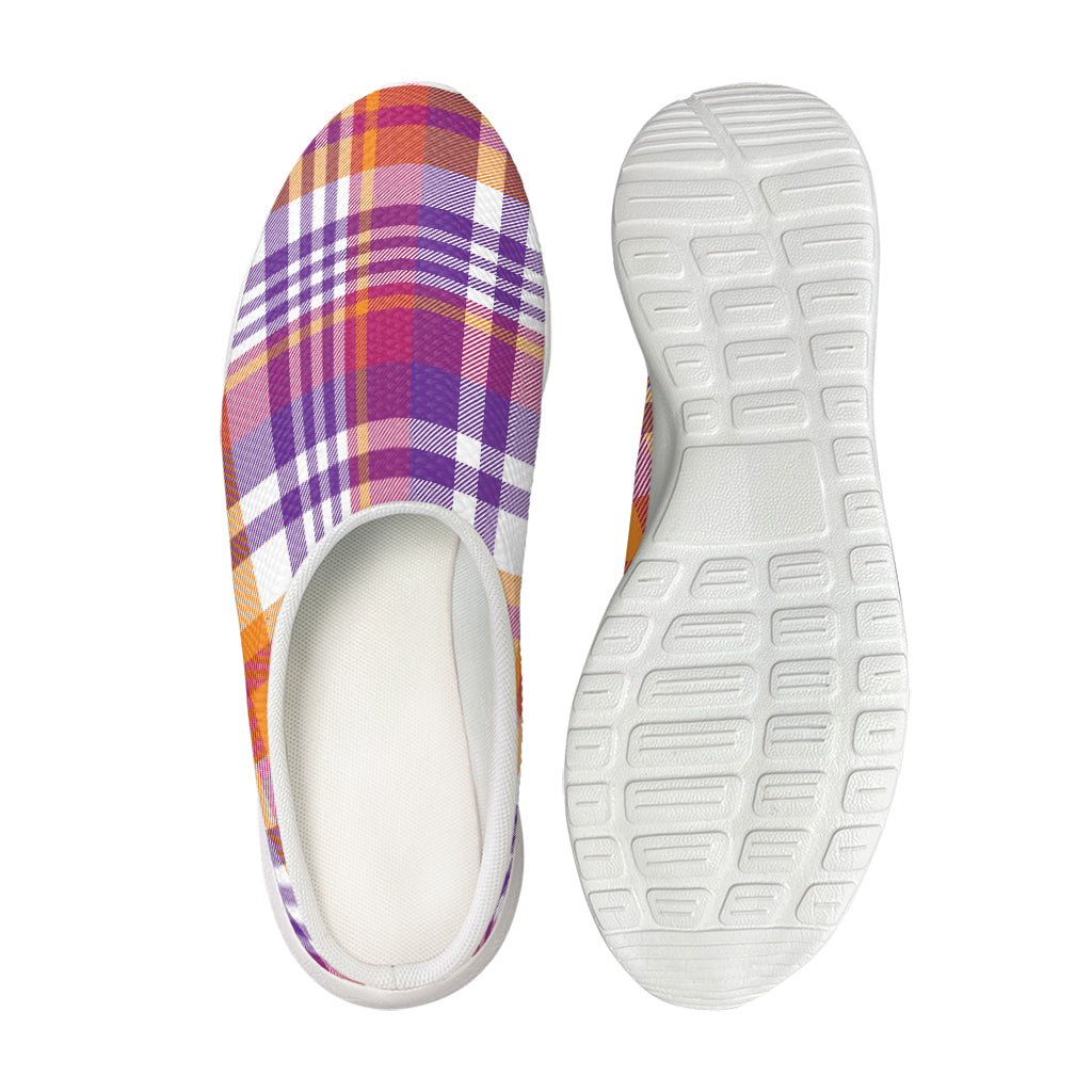 Purple And Orange Madras Plaid Print Mesh Casual Shoes