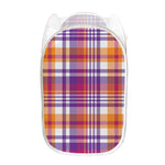 Purple And Orange Madras Plaid Print Mesh Laundry Hamper