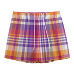 Purple And Orange Madras Plaid Print Mesh Shorts