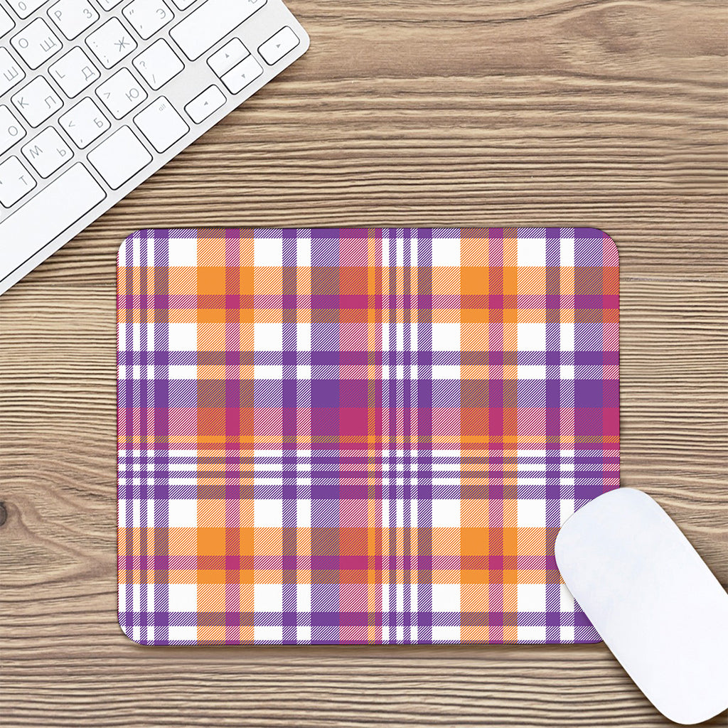 Purple And Orange Madras Plaid Print Mouse Pad