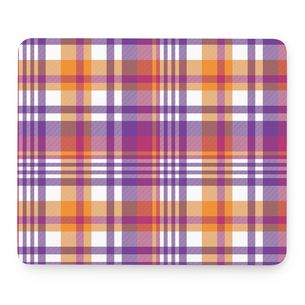 Purple And Orange Madras Plaid Print Mouse Pad