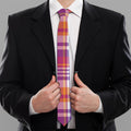 Purple And Orange Madras Plaid Print Necktie