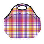 Purple And Orange Madras Plaid Print Neoprene Lunch Bag