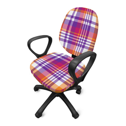 Purple And Orange Madras Plaid Print Office Chair Cover