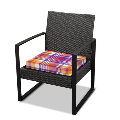 Purple And Orange Madras Plaid Print Outdoor Seat Cushion Cover