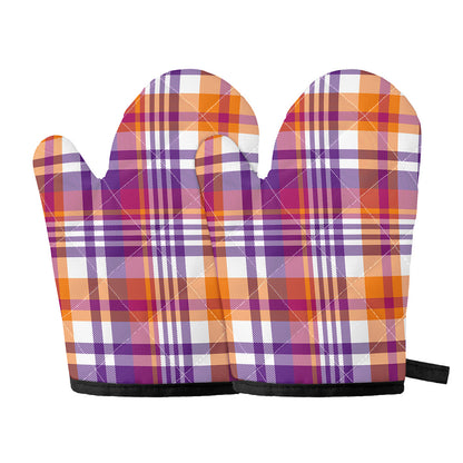 Purple And Orange Madras Plaid Print Oven Mitts