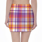 Purple And Orange Madras Plaid Print Pencil Mini Skirt