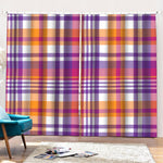 Purple And Orange Madras Plaid Print Pencil Pleat Curtains