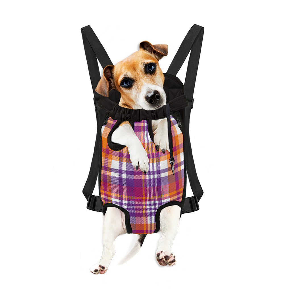 Purple And Orange Madras Plaid Print Pet Carrier Backpack