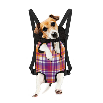 Purple And Orange Madras Plaid Print Pet Carrier Backpack