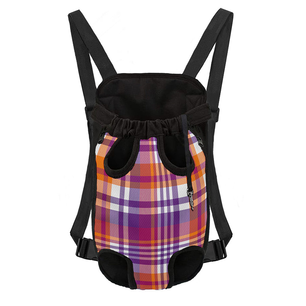 Purple And Orange Madras Plaid Print Pet Carrier Backpack