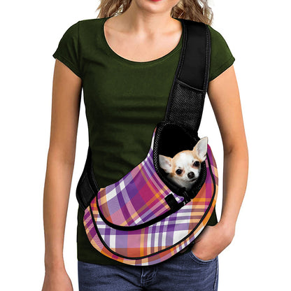Purple And Orange Madras Plaid Print Pet Sling Carrier