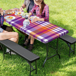 Purple And Orange Madras Plaid Print Picnic Table Cover