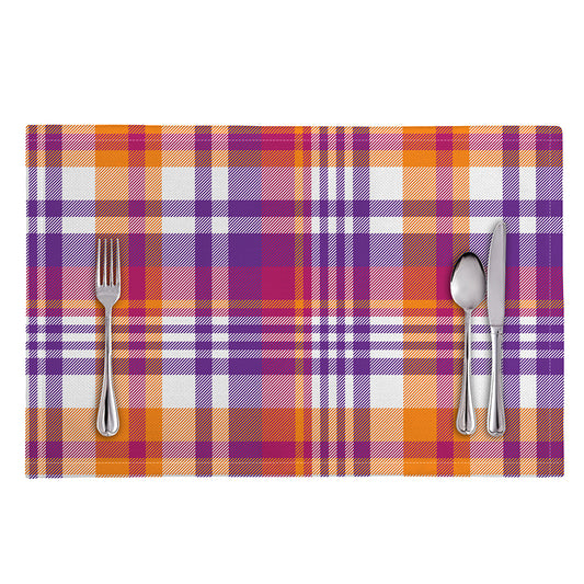 Purple And Orange Madras Plaid Print Placemat