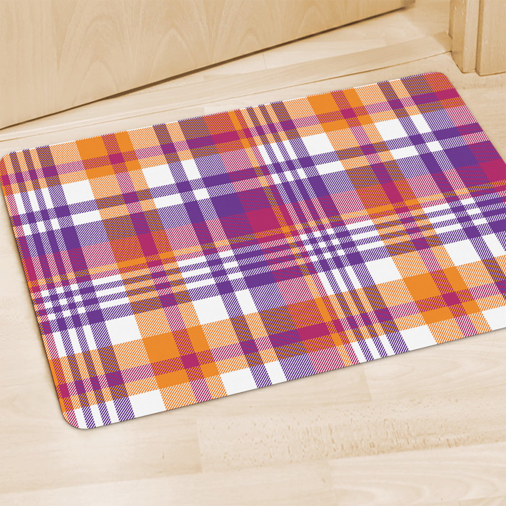 Purple And Orange Madras Plaid Print Polyester Doormat