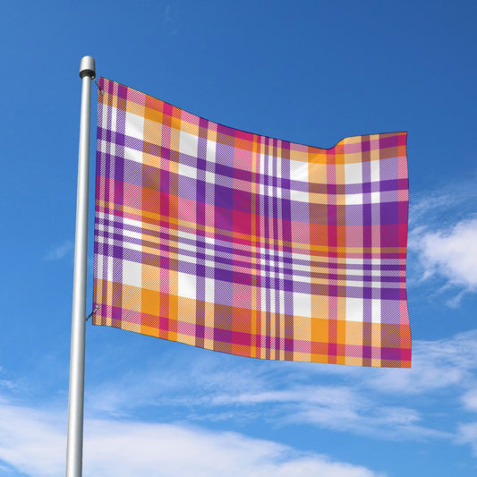 Purple And Orange Madras Plaid Print Polyester Flag