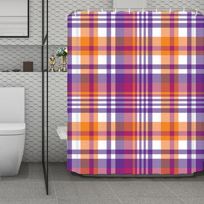 Purple And Orange Madras Plaid Print Polyester Shower Curtain