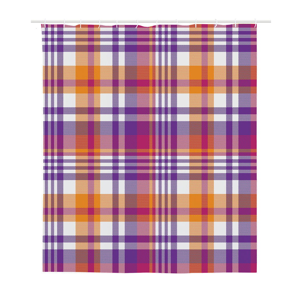 Purple And Orange Madras Plaid Print Polyester Shower Curtain