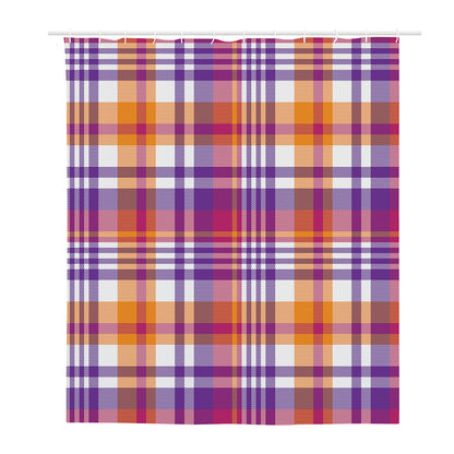 Purple And Orange Madras Plaid Print Polyester Shower Curtain