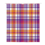 Purple And Orange Madras Plaid Print Polyester Shower Curtain