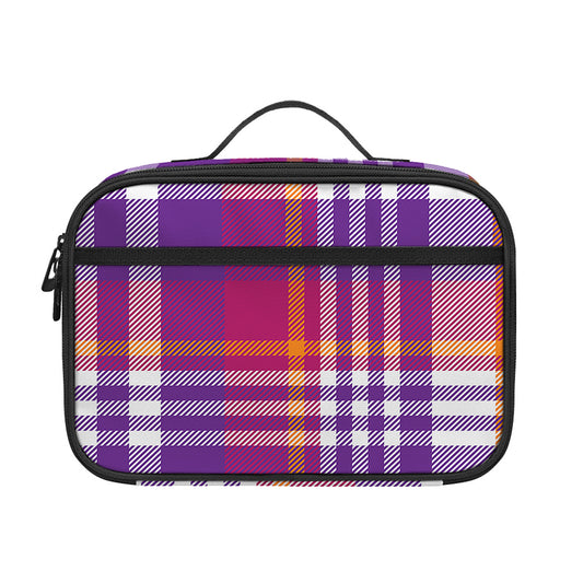 Purple And Orange Madras Plaid Print Portable Lunch Bag