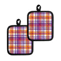 Purple And Orange Madras Plaid Print Pot Holders