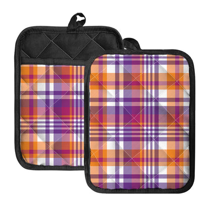 Purple And Orange Madras Plaid Print Pot Holders With Pocket