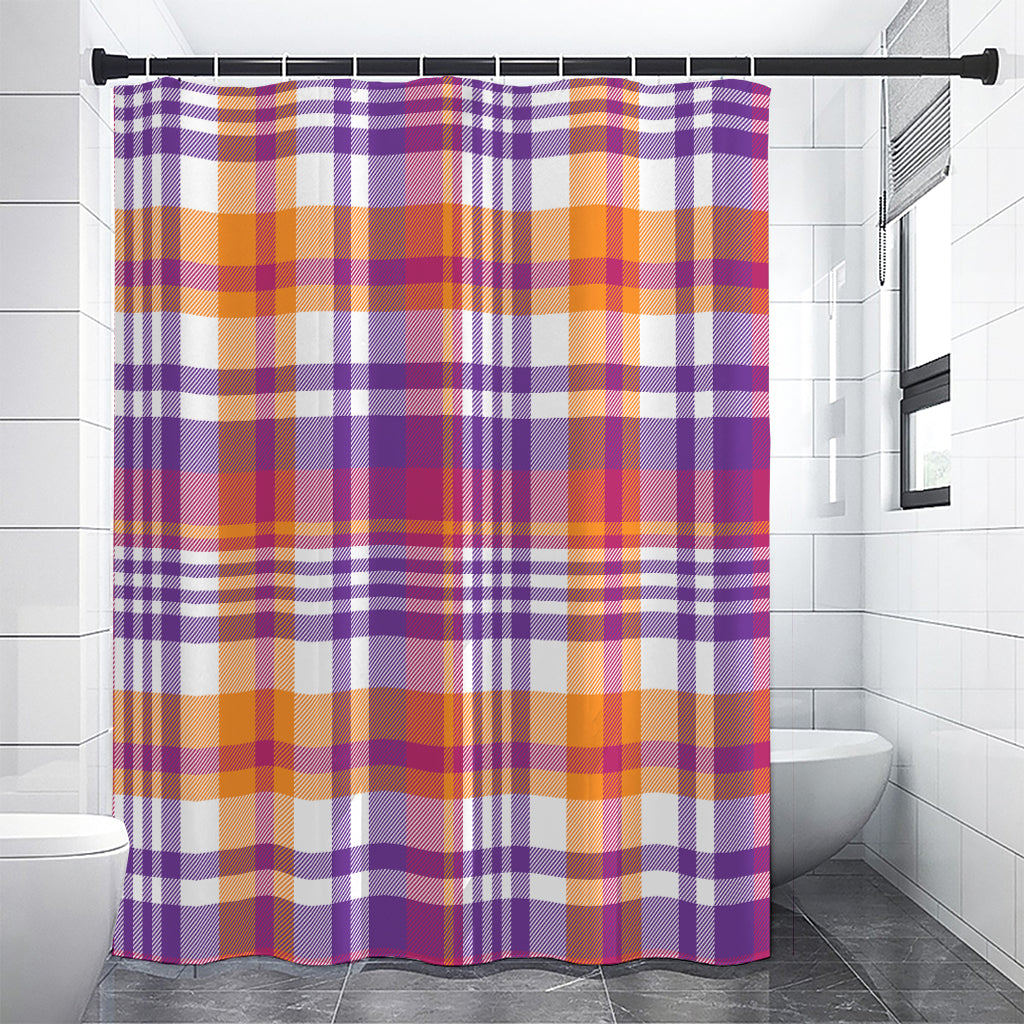 Purple And Orange Madras Plaid Print Premium Shower Curtain