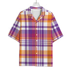 Purple And Orange Madras Plaid Print Rayon Hawaiian Shirt