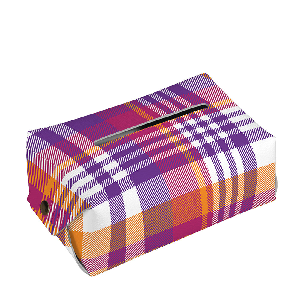 Purple And Orange Madras Plaid Print Rectangle Tissue Box Cover