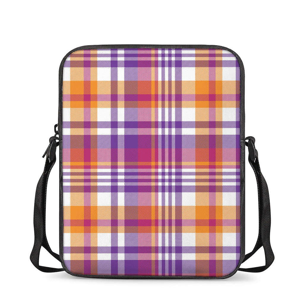 Purple And Orange Madras Plaid Print Rectangular Crossbody Bag
