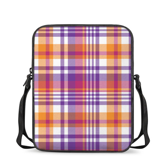Purple And Orange Madras Plaid Print Rectangular Crossbody Bag