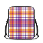 Purple And Orange Madras Plaid Print Rectangular Crossbody Bag