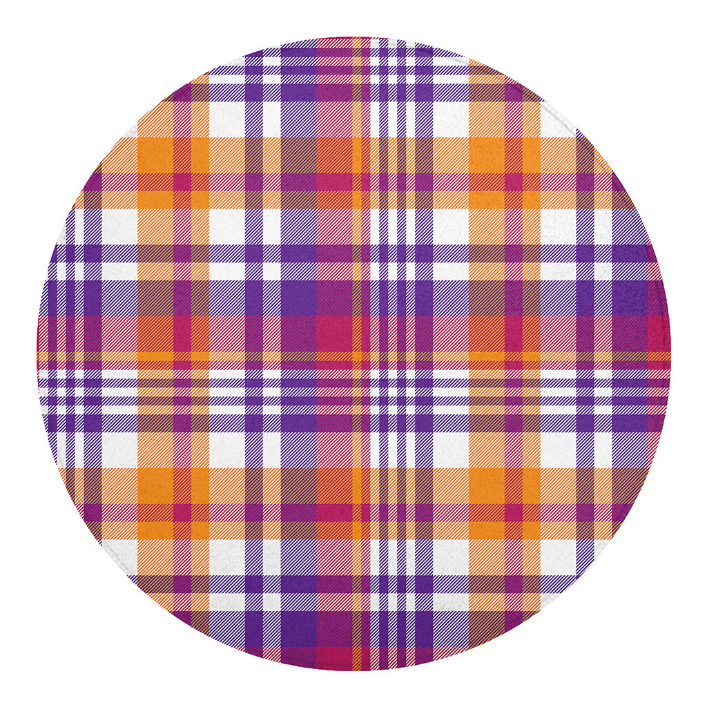 Purple And Orange Madras Plaid Print Round Blanket
