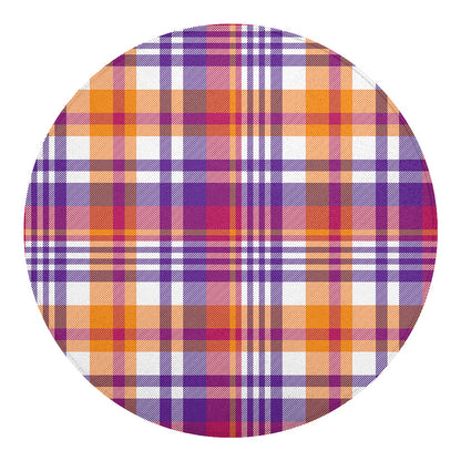 Purple And Orange Madras Plaid Print Round Blanket