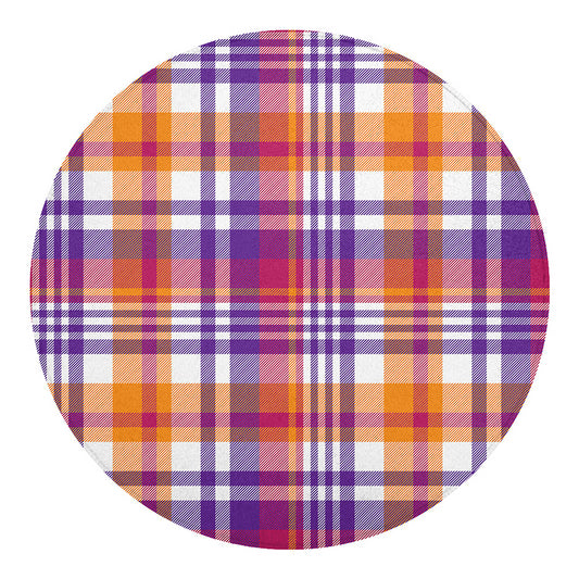 Purple And Orange Madras Plaid Print Round Blanket