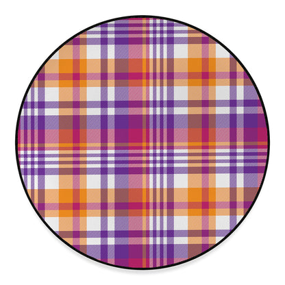 Purple And Orange Madras Plaid Print Round Floor Mat