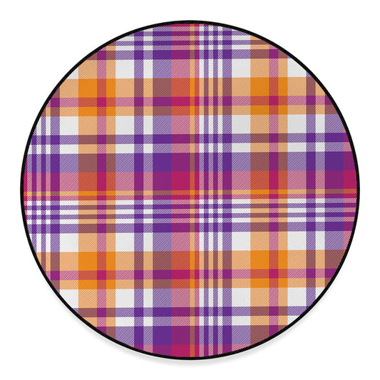 Purple And Orange Madras Plaid Print Round Floor Mat