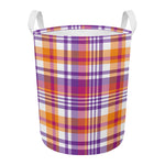 Purple And Orange Madras Plaid Print Round Laundry Basket
