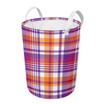 Purple And Orange Madras Plaid Print Round Laundry Basket