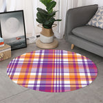 Purple And Orange Madras Plaid Print Round Rug
