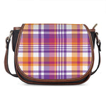 Purple And Orange Madras Plaid Print Saddle Bag