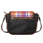 Purple And Orange Madras Plaid Print Saddle Bag
