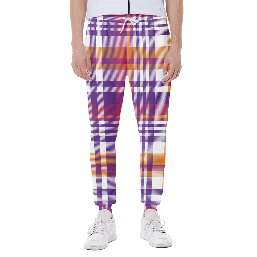 Purple And Orange Madras Plaid Print Scuba Joggers