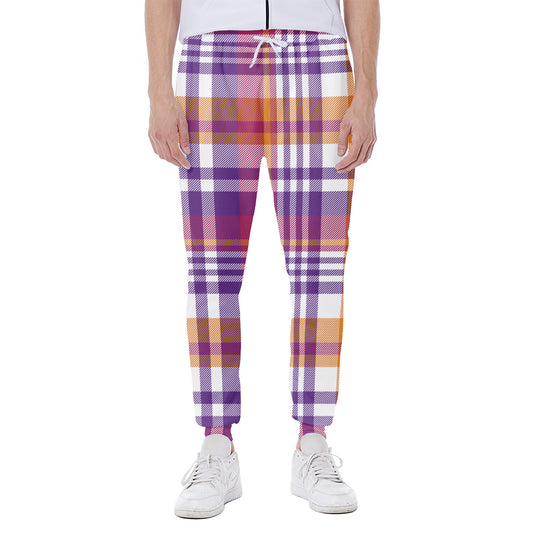 Purple And Orange Madras Plaid Print Scuba Joggers