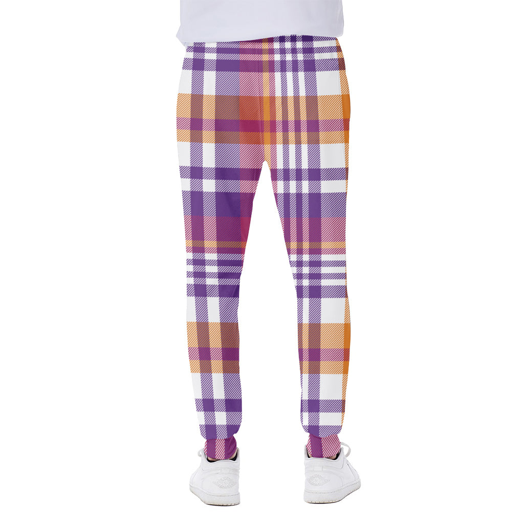 Purple And Orange Madras Plaid Print Scuba Joggers