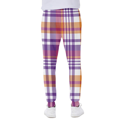 Purple And Orange Madras Plaid Print Scuba Joggers