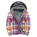 Purple And Orange Madras Plaid Print Sherpa Lined Zip Up Hoodie
